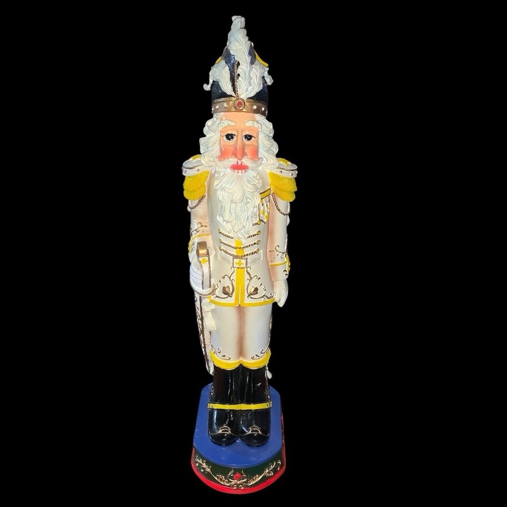 Vintage Old World Nutcracker Figurine Gold & White 13.5 In Resin